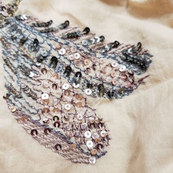 🩵NWT Free People Peach "The Garden" Dragonfly Sequin Sleeveless Top Medium - Picture 8 of 12